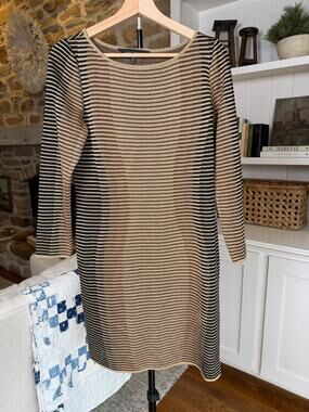 ✨🤎 Ming Wang Metallic Stripe Knit Shift Dress | Size PS | Gold Brown Dress